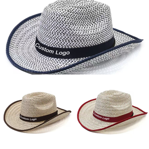 Wholesale Custom Logo Cowboy Straw <b>Hat</b> - Breathable Woven <b>Western</b> Sun <b>Hat</b> with Ribbon - Product Image 1