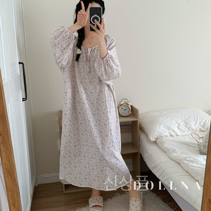Pigiama floreale morbido traspirante da donna comodo abbigliamento quotidiano per la casa con gonna da notte tintura reattiva per uso primaverile - Product Image 4