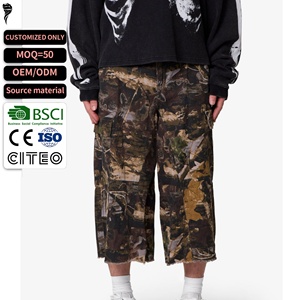 Pantalones Cortos Cargo para Hombre con Estampado de Hojas, Bolsillos Múltiples, Dobladillo Deshilachado, Estilo Baggy, OEM Personalizado - Product Image 1