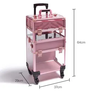 Güzellik sert çanta rolling tekerlek makyaj arabası takım seyahat arabası bagaj kozmetik durumda arabası