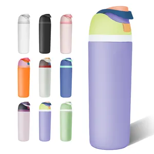 Toptan BPA ücretsiz 24oz 32oz 40oz yalıtımlı paslanmaz çelik açık spor içecek su şişesi saman emzik ve kolu ile