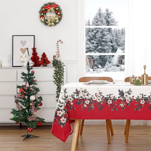 Mantel navideño de 60 "x 84", mantel de poliéster resistente al agua con estampado Floral, mantel para comedor interior, decoración navideña - Product Image 1