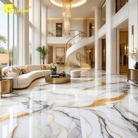 Carrelage en porcelaine poli brillant effet marbre de luxe, grand format 60x120, pour sol de salon contemporain