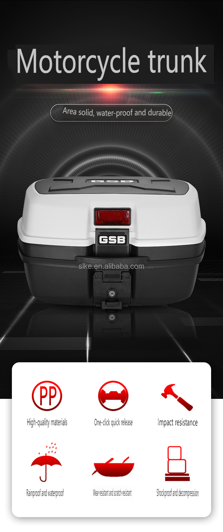 GSB Motorcycle Trunk Universal Tail Box - 35L Thickened Motor