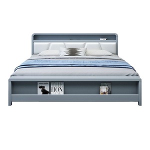 Modern Minimalist Solid Wood Double <b>Bed</b> 1.8M Soft <b>Headboard</b> Storage Master Bedroom Use - Product Image 5