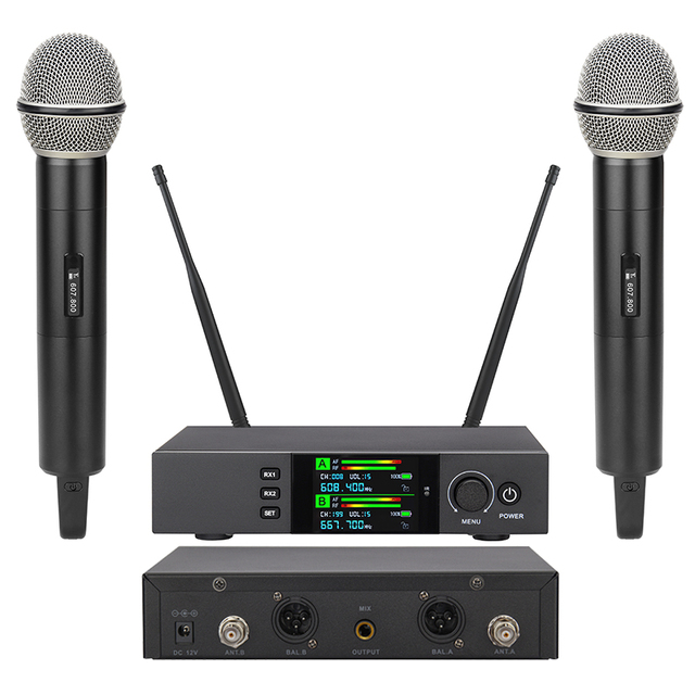 UHF Wireless Microphone Professional System Rechargeable Handheld Mic Set for Karaoke Church Stage Performance