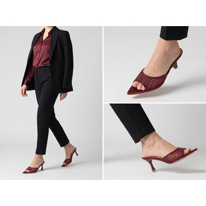 <span class=keywords><strong>Sandali</strong></span> da donna <span class=keywords><strong>bordeaux</strong></span> con strass e rete, in PU, con <span class=keywords><strong>tacco</strong></span> a spillo, estivi, a punta, slip-on, per feste - Product Image 5