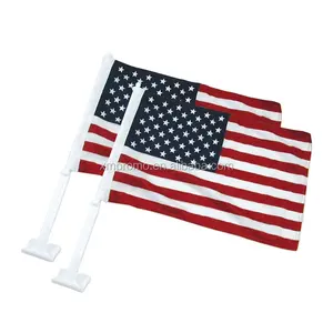 Duurzaam Plain Polyester Sublimatie Afdrukken Custom Us Usa Amerikaanse Autoruit Vlag Met Houder