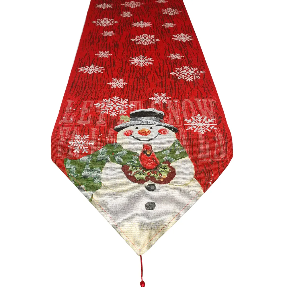 Hot sale Christmas snowman table flag cotton and linen embroidered family table decoration European Christmas dinner tablecloth