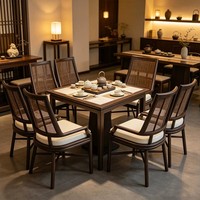Fauteuil de salle à manger en bois massif de style chinois avec dossier en rotin, coussin en PU blanc, chaise de restaurant et d'hôtel, vente en gros, OEM, mobilier personnalisé pour la maison