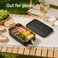Boîte à lunch personnalisée avec logo, en acier inoxydable 304, étanche, compatible micro-ondes et lave-vaisselle, avec boucle en silicone, pour le camping et le bureau