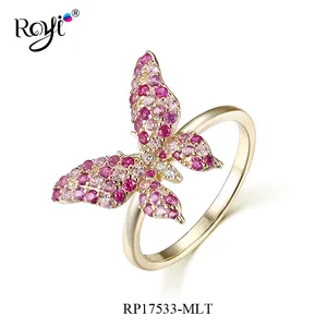 Hot Selling Luxury Style Silver Multi Color Cubic Diamond Butterfly Shape Ring