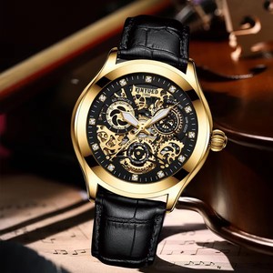 Montre mécanique pour homme KINYUED, bracelet en cuir véritable, cadran squelette ajouré, aiguilles lumineuses, luxe, mode, vente en gros - Product Image 2