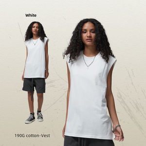 Nuevas llegadas: Camiseta sin mangas de algodón tejido de 190 GSM, estilo casual, corte holgado, con efecto retro lavado, bordes sin rematar, vintage, para hombre, antiencogimiento, cuello redondo. - Product Image 2