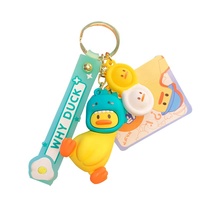 3D dessin animé canard mignon amusant couvre-tête porte-clés pendentif mignon canard voiture porte-clés charme cadeau silicone porte-clés