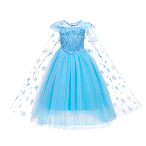 Vestido de Satén con Capa de Ganchillo para Niñas, Diseño de la Reina de las Nieves, Princesa Frozen Aisha, Manga Corta, Primavera 2023 - Product Image 6