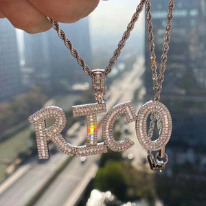 Iced Out mini cristallo Baguette Iniziali Oro Argento Bling Zirconia Hip Hop personalizzati <span class=keywords><strong>nome</strong></span> <span class=keywords><strong>personalizzato</strong></span> <span class=keywords><strong>collana</strong></span> per gli uomini e le donne - Product Image 6