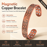 Joyería Magnética de Cobre Puro, Brazalete Abierto Ajustable Vintage con Patrón de Hoja del Árbol de la Vida, Venta al Por Mayor