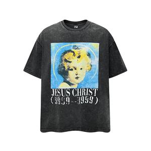 Di alta qualità 330 Gsm cotone pesante Vintage lavato nero oversize t-shirt per gli uomini con lavaggio acido di stampa digitale - Product Image 1