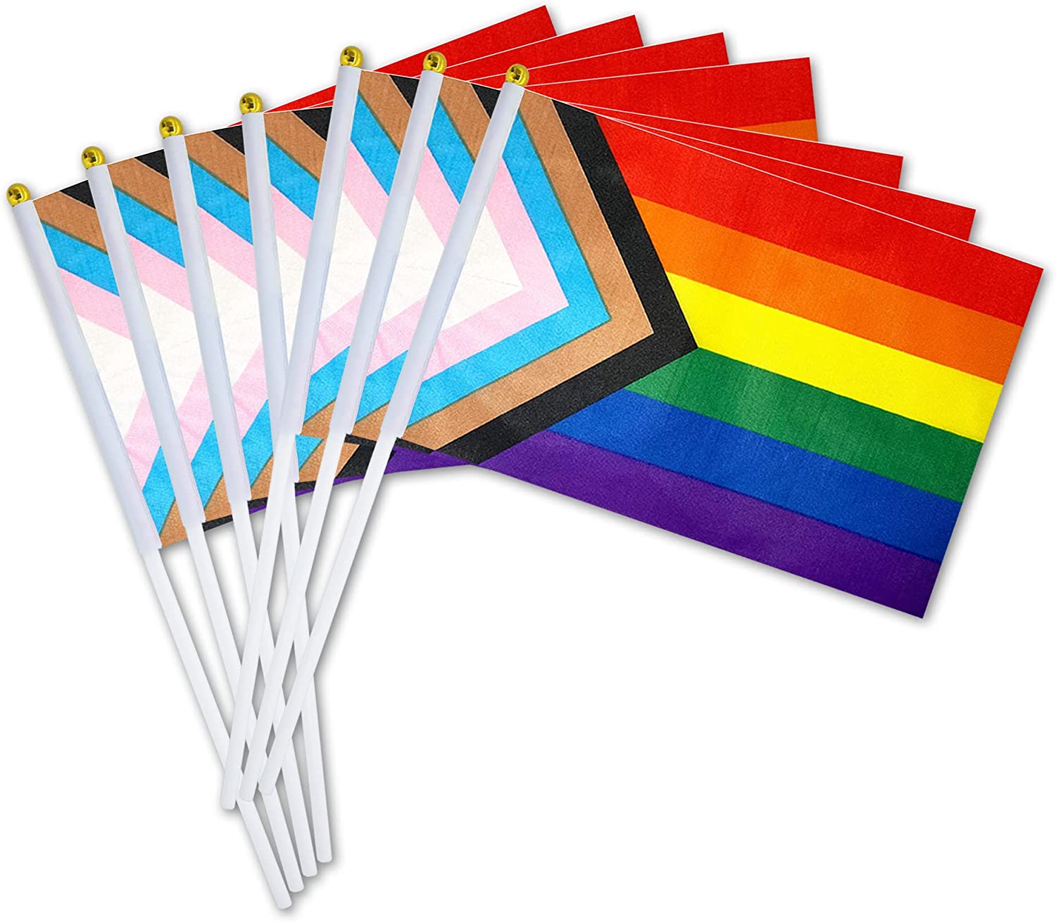 Progress Pride Rainbow Small Mini Hand Held Stick Flag