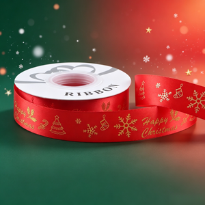 Cinta Navideña SEEWIN con Diseño Personalizado, Rollo de Satén de Poliéster con Estampado Dorado, 25 mm x 50 Yardas, Embalaje Ecológico para Cajas Navideñas - Product Image 4