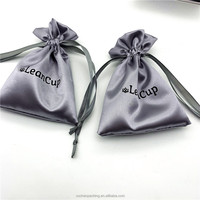Bolsa de Embalaje de Satén Gris Oscuro Brillante para Copa Lean/Copa Diva, Bolsa de Satén con Cordón para Pestañas