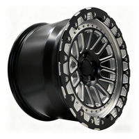 Jantes tout-terrain 4x4 pour pick-up et SUV, en alliage d'aluminium 6061-T6 forgé, 17 pouces, style Beadlock, à déport profond, noir brillant, moyeux Tank