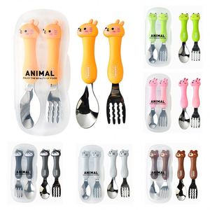 Hot Sale 2 Pcs Food Grade Stainless Steel <b>Spoon</b> <b>Fork</b> Baby Kids Cutlery <b>Set</b> With Plastic Handle - Product Image 2