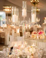 Castiçal de cristal de vidro com 5 braços, candelabros de cristal para mesas em casamento, MH-ZT0121