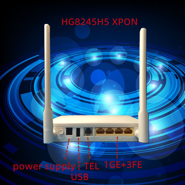 HG8245H5 Fiber ONU Router, GPON EPON, 1GE 3FE Ports, 1TEL, 1USB, 3dBi Antenna