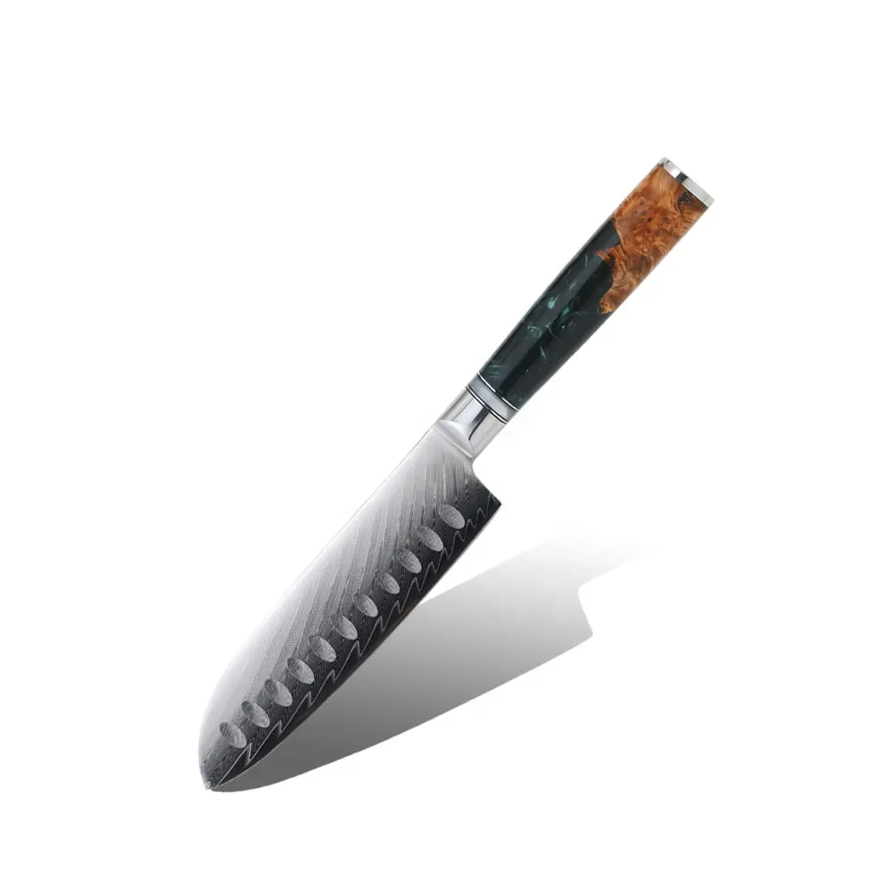 Hip-Home Hot Selling Harz und Holzgriff Damaskus Stahl Professional Santoku Messer