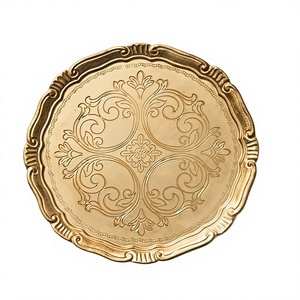 Plats et assiettes de mariage rectangulaires décoratifs en laiton gravé doré, écologiques, faits à la main avec incrustations dorées, style vintage - Product Image 1