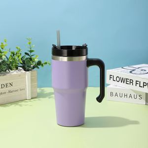 Gobelet isotherme à double paroi en acier inoxydable de 20 oz avec poignée et paille pour voiture, disponible en stock - Product Image 1