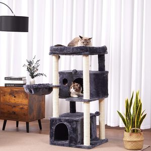 <span class=keywords><strong>Arbre</strong></span> à <span class=keywords><strong>chat</strong></span> écologique double pour chats d'intérieur, avec maisonnette en peluche, perchoir rembourré, poteaux à gratter en bois, sisal, fausse fourrure et papier - Product Image 4