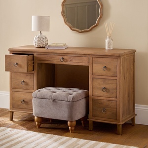 Table de toilette de style moderne personnalisée, bois massif naturel, placage, effet laqué, 7 tiroirs, console large, coiffeuse - Product Image 3
