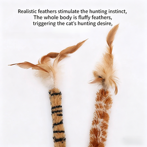 Bâton de chatouillage pour <span class=keywords><strong>chat</strong></span> en plumes de poulet simulées, avec manche en corde de chanvre, résistant aux griffures et aux morsures - Product Image 2