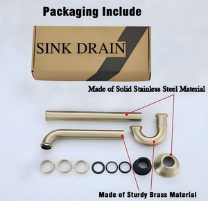 Sifão de Pia de Banheiro em Latão Tipo <span class=keywords><strong>U</strong></span> 1-1/4 polegadas com Tubo de Extensão de Junta Deslizante, Kit de Drenagem de Pia com Altura Ajustável, Escovado - Product Image 6