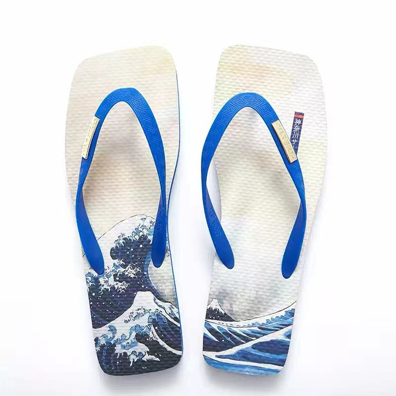 Square Toe PVC Rubber Flip-flops Outdoor Couples Beach Japanese Style Filp Flops