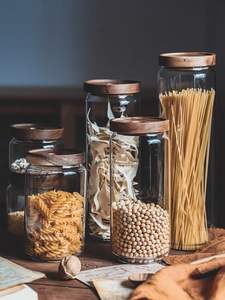 Contenedor de almacenamiento de alimentos para cocina, organizador de vidrio con tapa redonda de bambú, frascos herméticos para Fideos, cereales, arroz y aperitivos - Product Image 3