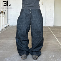 LARSUR Pantalon en denim personnalisé d'usine à boutons et lisière brute Pantalon en denim à jambe droite Style japonais Jeans à lisière de récupération pour hommes