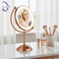 Miroir de table LED double face sur piédestal, design Table Moon Circle, pour maquillage, avec service de personnalisation de logo en usine