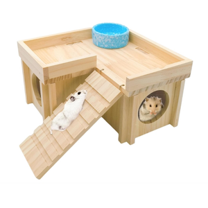 الهامستر الخشبي المخبأ الهامستر مع سلم يخفي منصة ديكور قفص حيوانات صغير قابل للفصل - Product Image 1