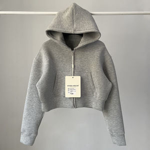 Felpa Corta da <span class=keywords><strong>Donna</strong></span> Personalizzata con Cappuccio in Tessuto Air Layer Tinta Unita, Stile Sportivo Autunnale, Top Crop - Product Image 6