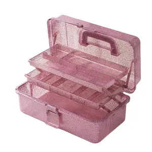 Sesame terbaik organizer makeup bening dengan pegangan kotak penyimpanan laci kosmetik portabel