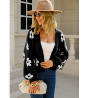 Neuheit Fabrik ODM Intarsia-Blumen Polyester-Pullover Flauschiger Gebürsteter Polyester-Nerzfell Junge Mode Mädchen Damen Strickjacke