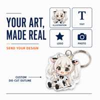 Porte-clés en acrylique Anime 3mm transparent, bracelet porte-clés en acrylique, découpe personnalisée OEM ODM, faible MOQ, bords polis