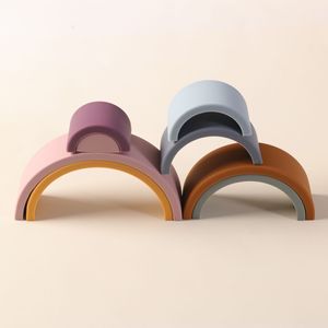 Bambini Educativi <span class=keywords><strong>Montessori</strong></span> Giocattolo di Apprendimento 6 PCS silicone Arcobaleno Stacking Blocchi Per I Bambini Arcobaleno Stacker - Product Image 3