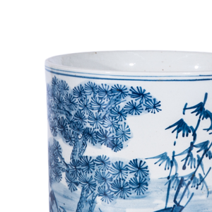 Pot à pinceaux en porcelaine bleue et blanche peint à la main avec motif de pin, bambou et prune, décoration chinoise pour bureau, salon - Product Image 3
