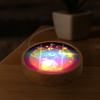 Lampe de table personnalisée PYD Life, lumière de nuit 3D en forme de lune, décoration, base en bois, mignonne, USB, sublimation, verre, lumière de nuit LED 3D pour enfants