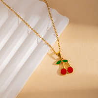 Ocean Animal Emaille Fruit Ketting 18k Goud Verguld Fruit Kersen Aardbei Dames RVS Ketting